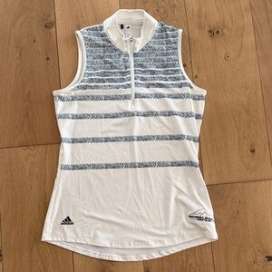 Adidas Women's White and Navy Striped Tank Top